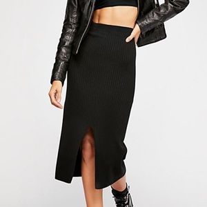 Free People Skyline Midi Skirt Black XS NWT